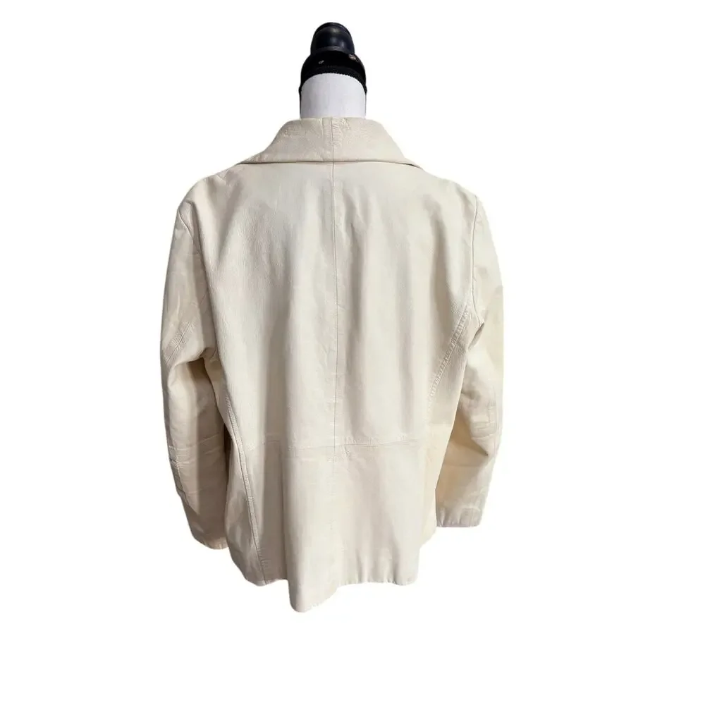 Eileen Fisher Women's Cream Ivory Lambskin Leather Jacket L/XL Vintage Drape - Picture 3 of 9